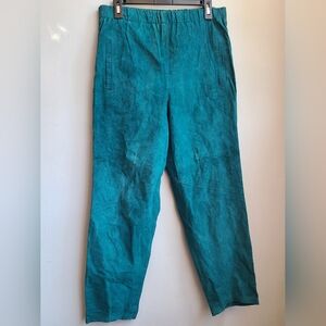 Womens medium (34" waist) vintage leather pants teal blue pull-on acetate lining